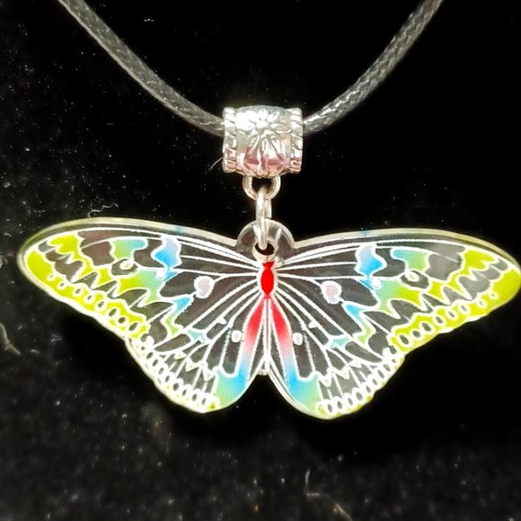 Butterfly acrylic clear silver handmade pendant rainbow 🌈 colorful wings bug - Picture 5 of 5